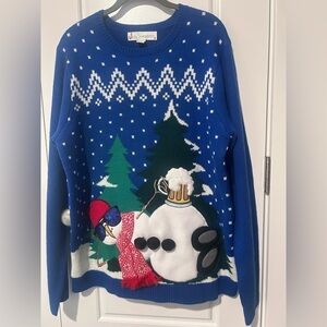 Ugly Christmas Sweater Funny Beer Snowman Large